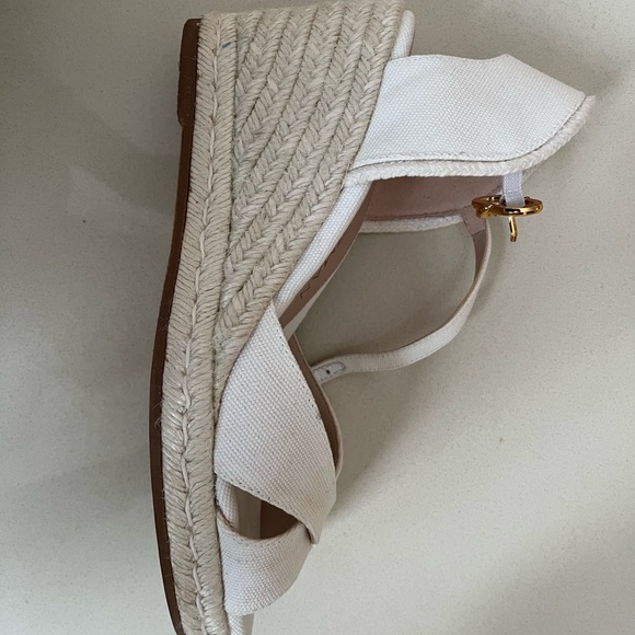 Stuart Weitzman Cream Espadrilles with Ankle Strap and Gold Accents - Picture 6 of 11